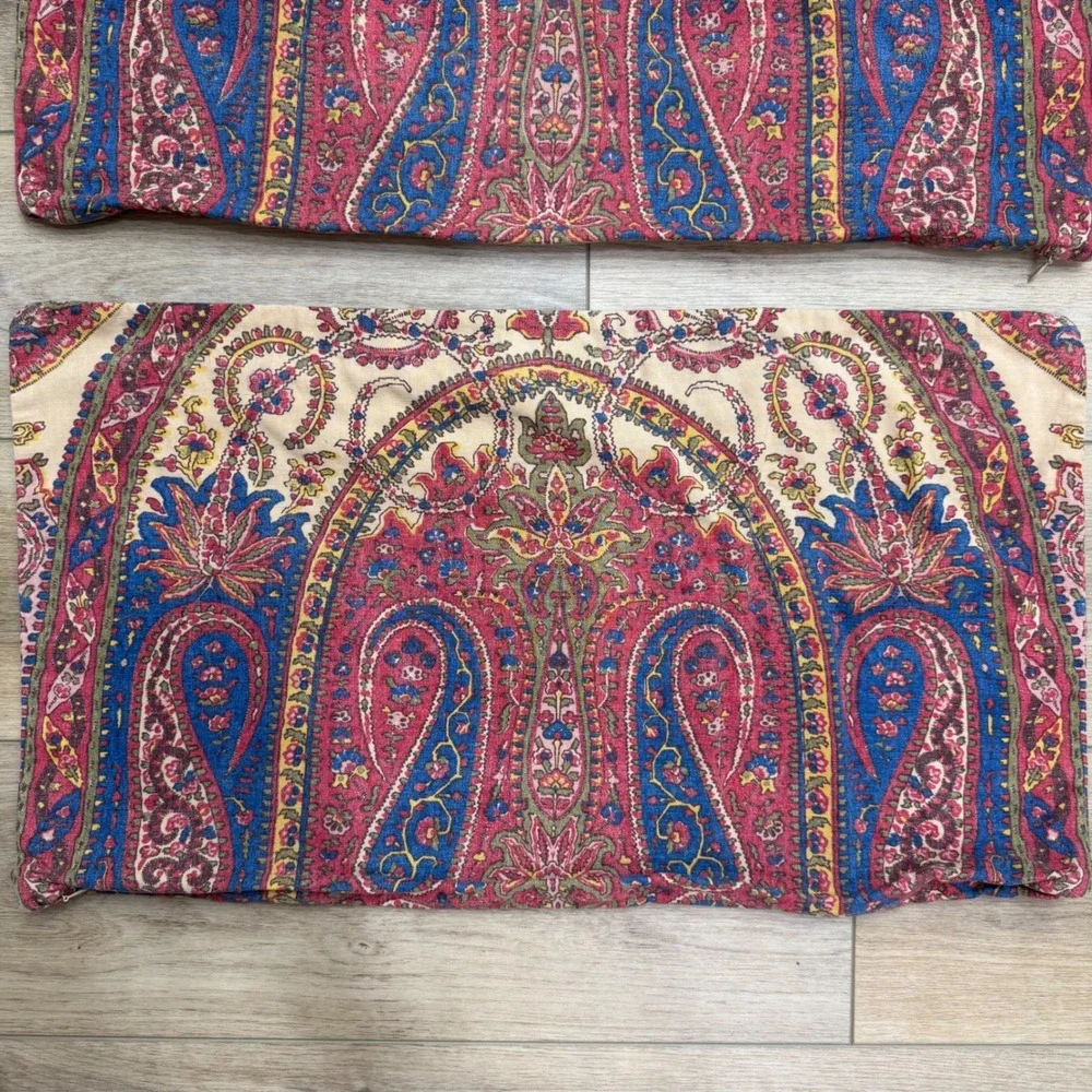 Pottery Barn Vintage Paisley Lumbar Pillow Covers Set of 2 Red Blue Cotton 16x26
